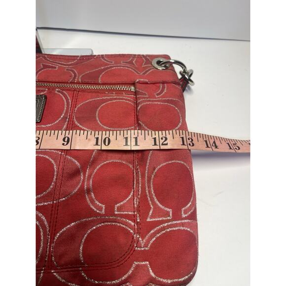 COACH Poppy 17890 RUBY RED Glam Tote Shoulder Purse Bag Gently Used - Picture 7 of 9